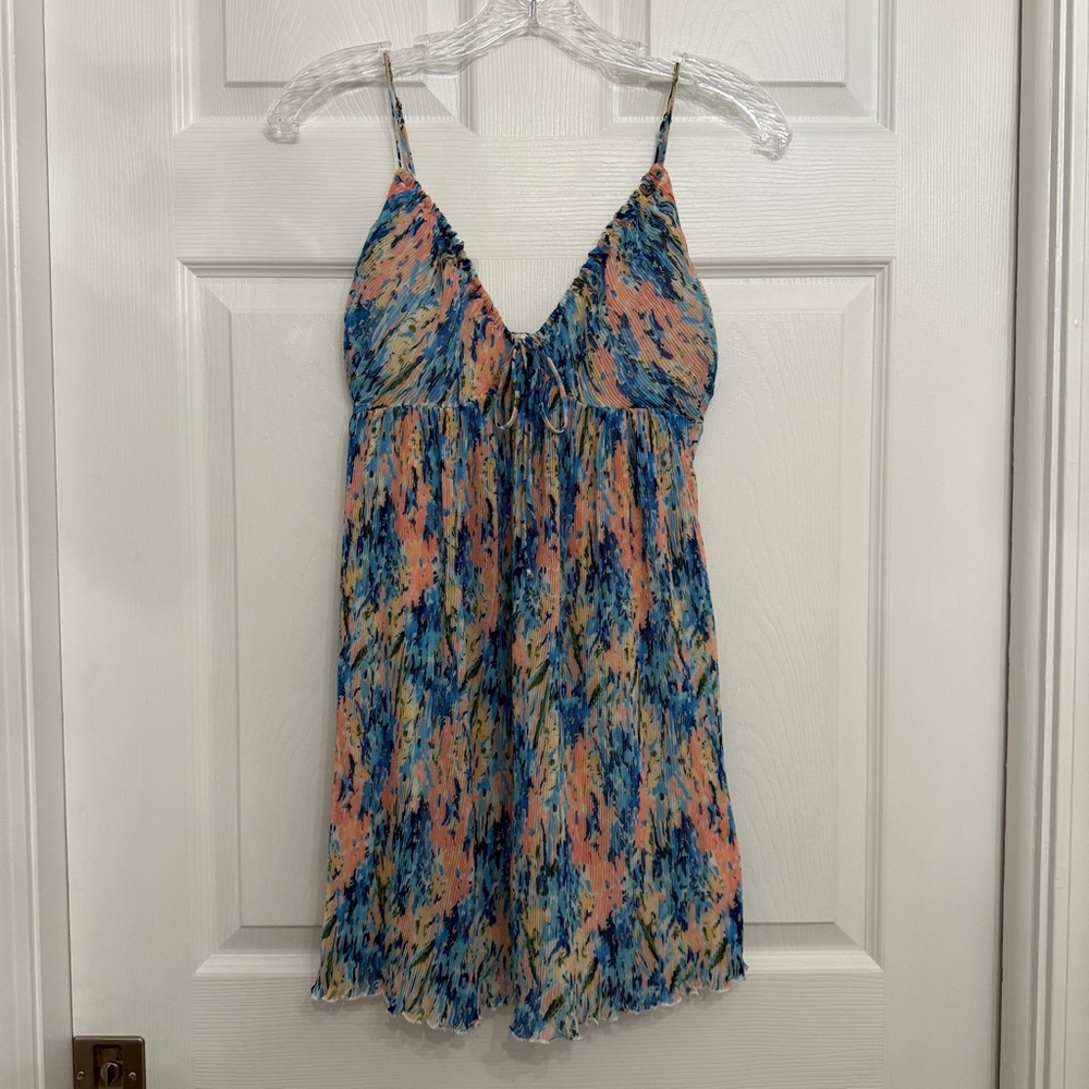{Abercrombie} Multi Color Pleated Mini Dress with Adjustable Straps | XSP